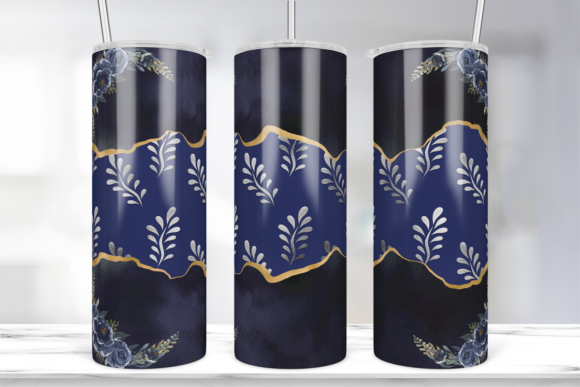 Floral Navy Border 20oz Tumbler Wrap