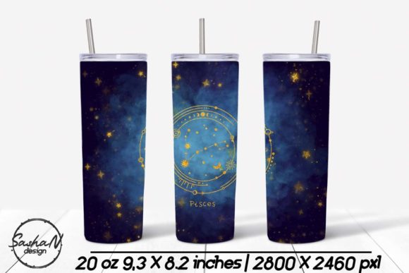 Pisces Zodiac Tumbler Sublimation Design