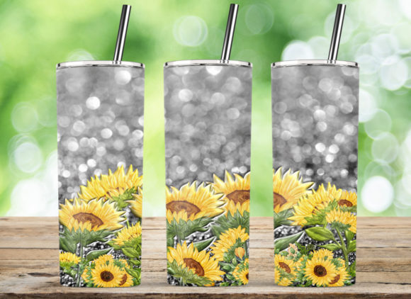Sunflower Flower Glitter Black Tumbler